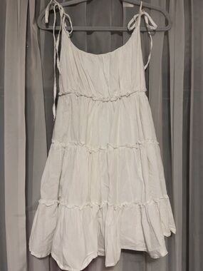 White Tiered Tie-Shoulder Mini Dress